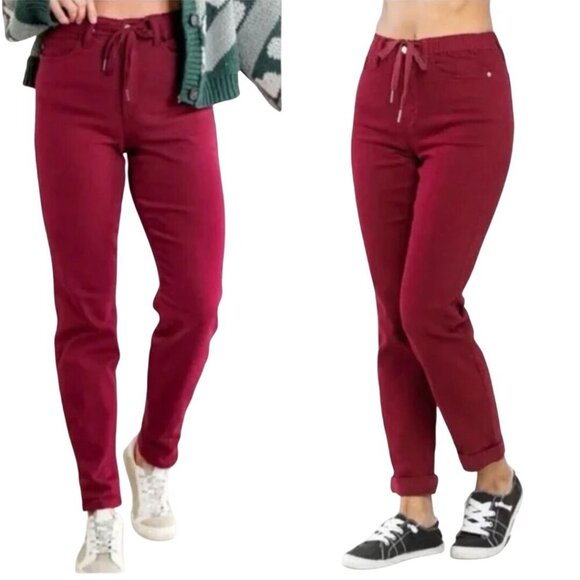 Judy Blue Pull On Double Cuff Joggers Pants Scarlet Stretch Transition Size 14W - Picture 6 of 12